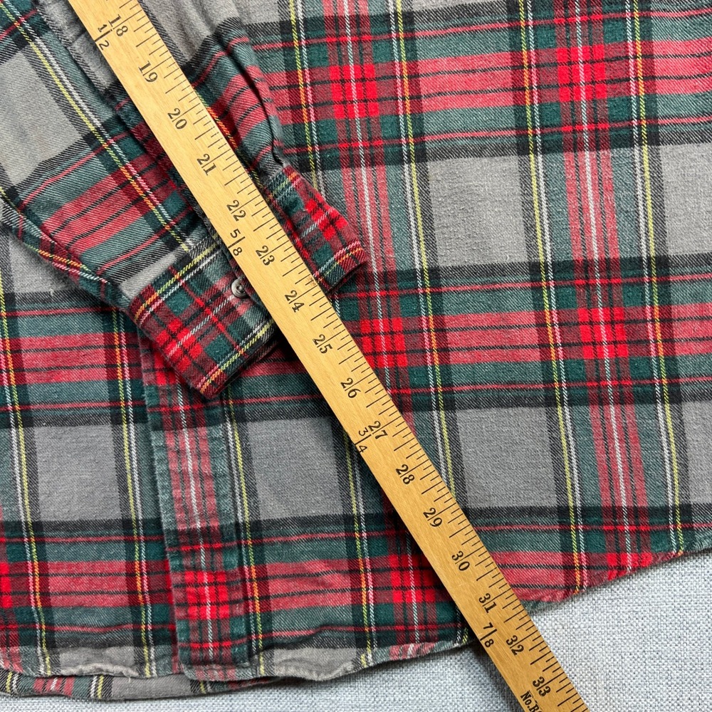 VTG 90s‎ Lands End Plaid Flannel Shirt Men Large Tall Gray Red Cotton Hong Kong - Picture 8 of 9